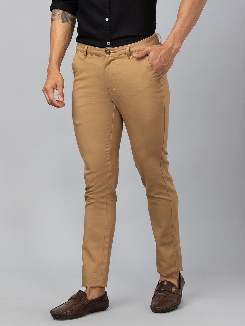 Globus Men Caramel Solid Cotton Casual Slim Fit Chinos - Image 2